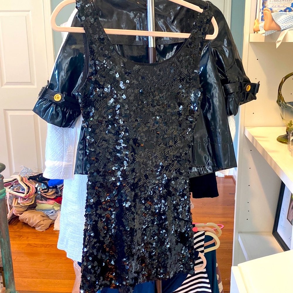 Black Sequin Short Sleeve Mini Cocktail Party Dress Size S
